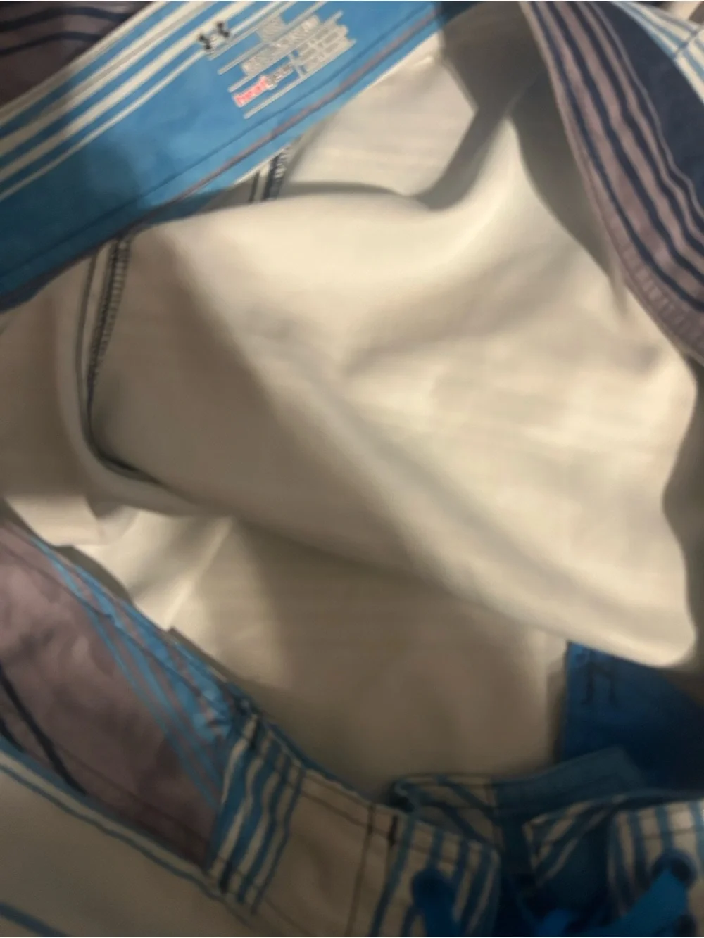 Under Armour Blue, Navy and Cream Striped Swim Board Shorts